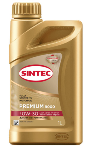 Sintec PREMIUM 9000 SAE 0W-30  API SP/CF, ACEA A3/B4 1л синтетика